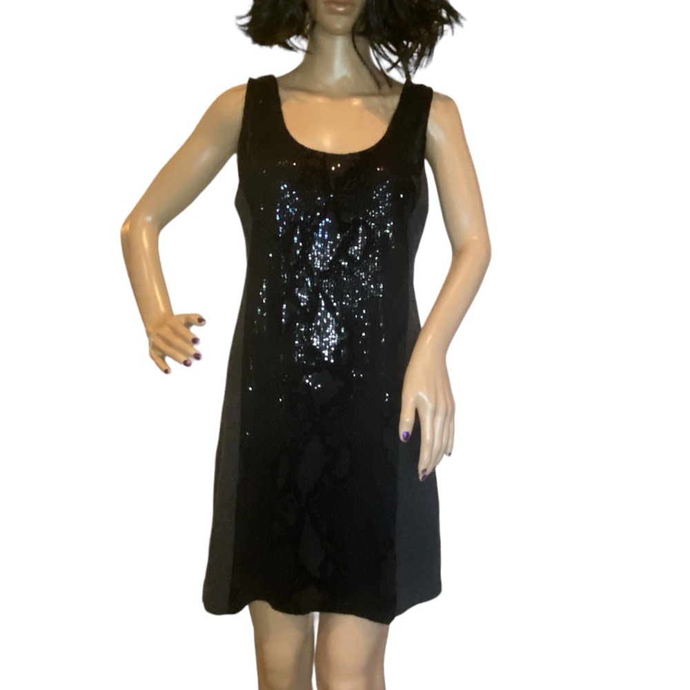 Miss Me Sleeveless Sequin Panels Party Holiday Black Charcoal Dress Sz Large VGC